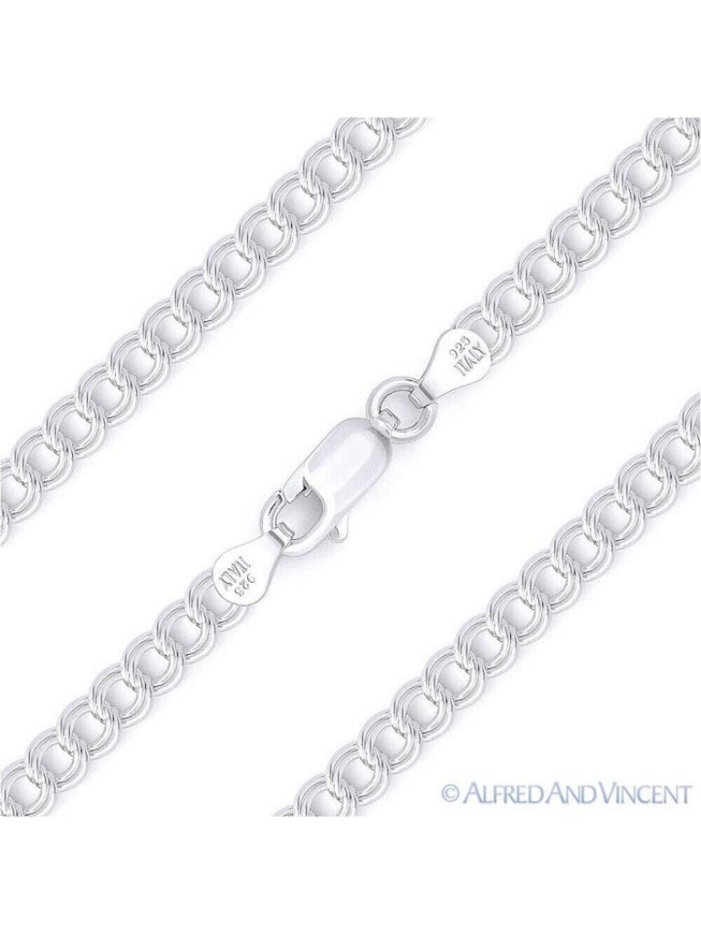 Double-Cable Charm Link Italian Chain Bracelet in .925 Sterling Silver - 8"